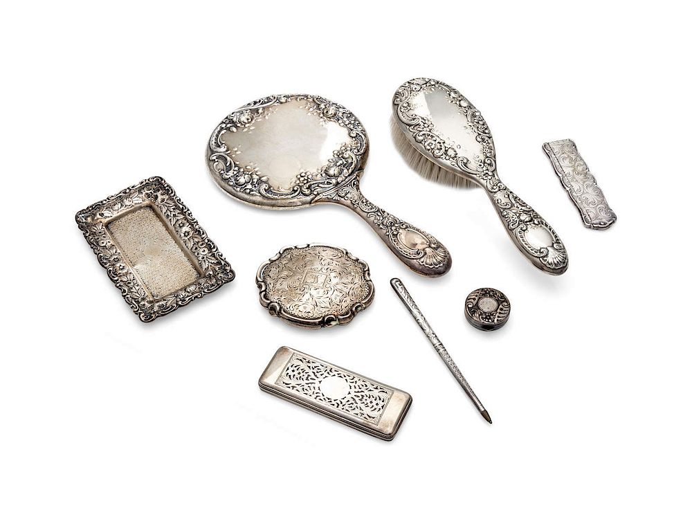 Appraisal: An Assembled Silver and Silver-Plate Dresser Set