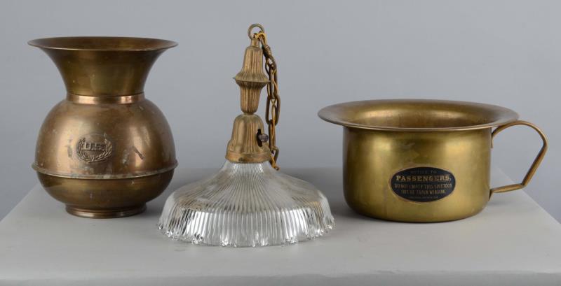 Appraisal: Lot Of Spittoons Lamp Includes - circa s hanging pendant