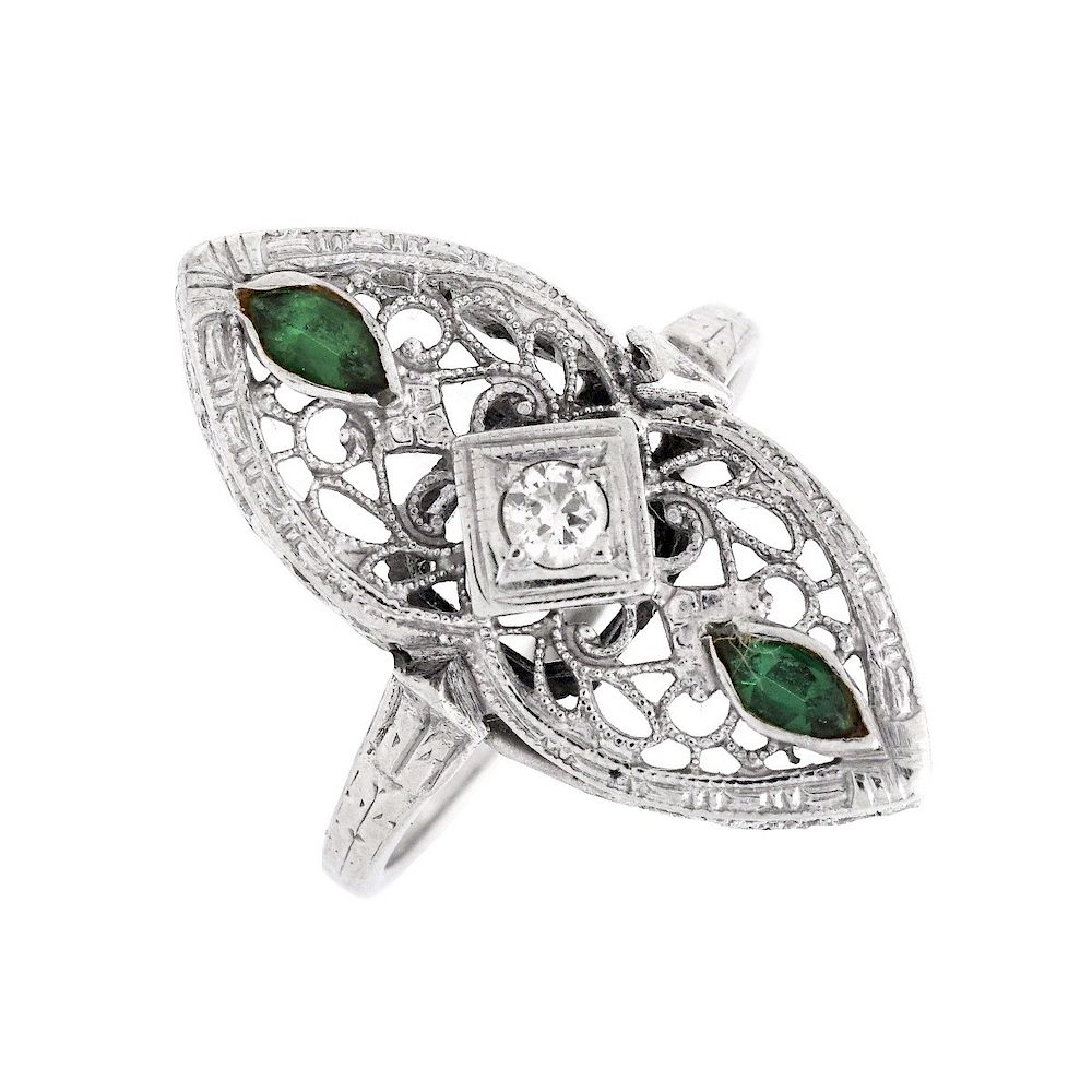 Appraisal: Art Deco Diamond Emerald and K Ring Delicate Art Deco