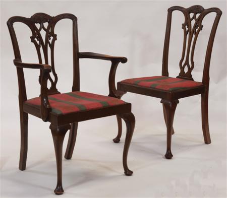 Appraisal: A set of eight Chippendale style chairs each with acanthus