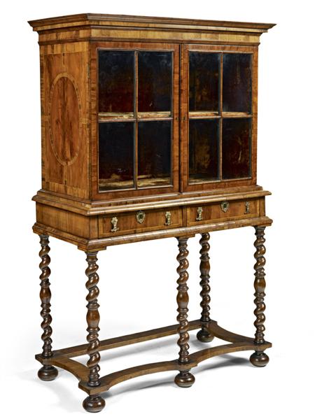 Appraisal: WILLIAM AND MARY YEW WOOD CABINET ON STAND LATE TH