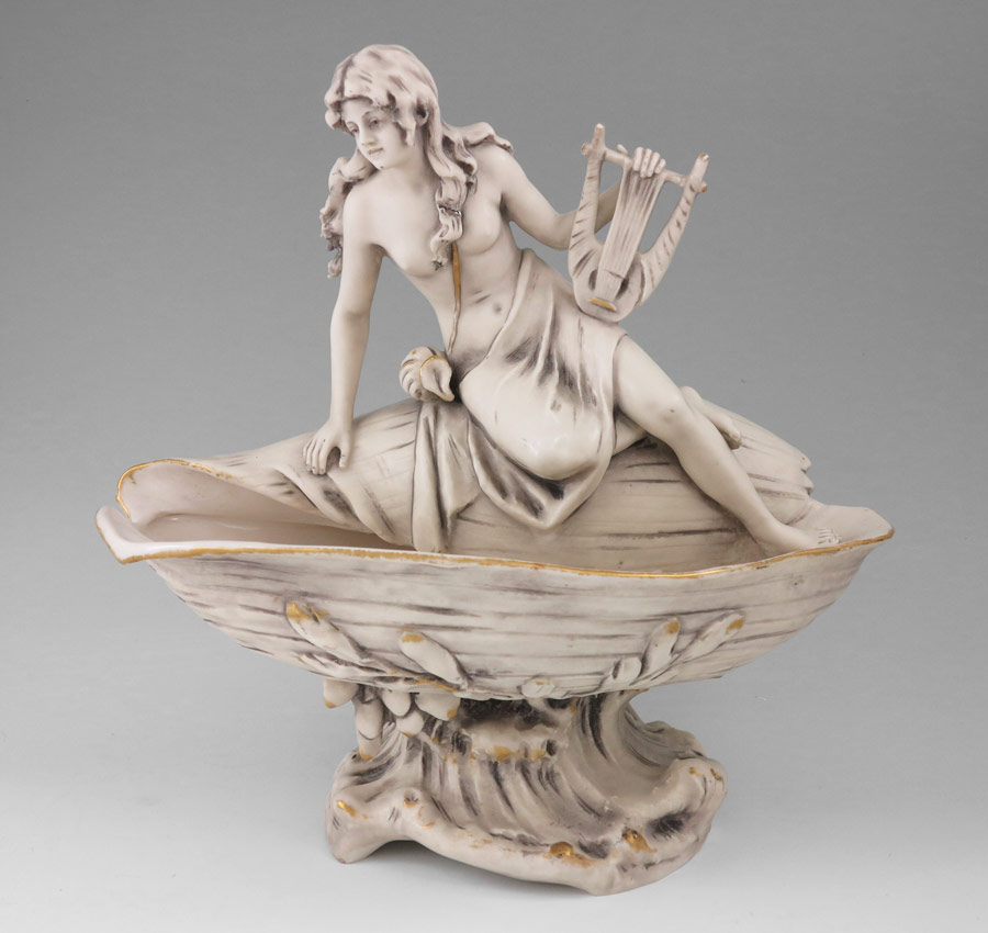 Appraisal: ROYAL DUX NUDE WOMAN ON SHELL COMPOTE Semi nude woman