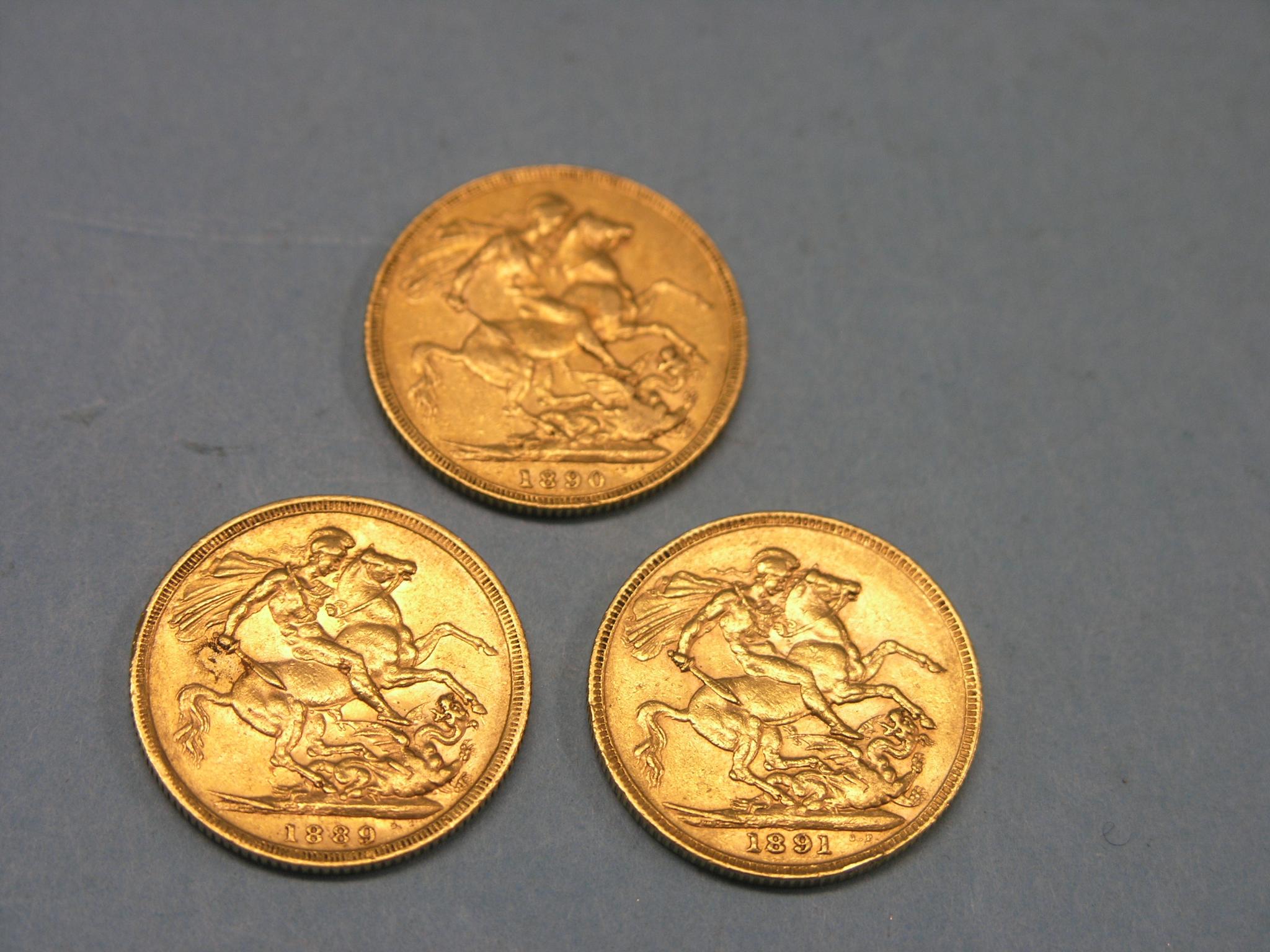 Appraisal: Three Victorian gold Sovereigns