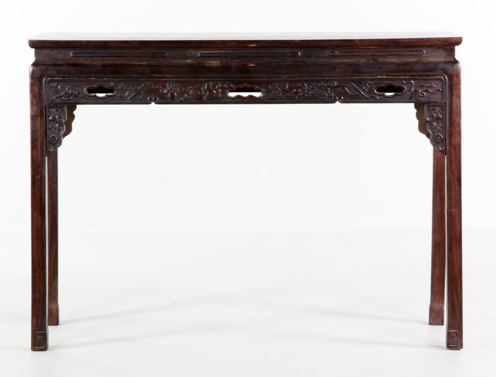 Appraisal: - Carved Chinese Zitan Table Chinese table carved zitan wood