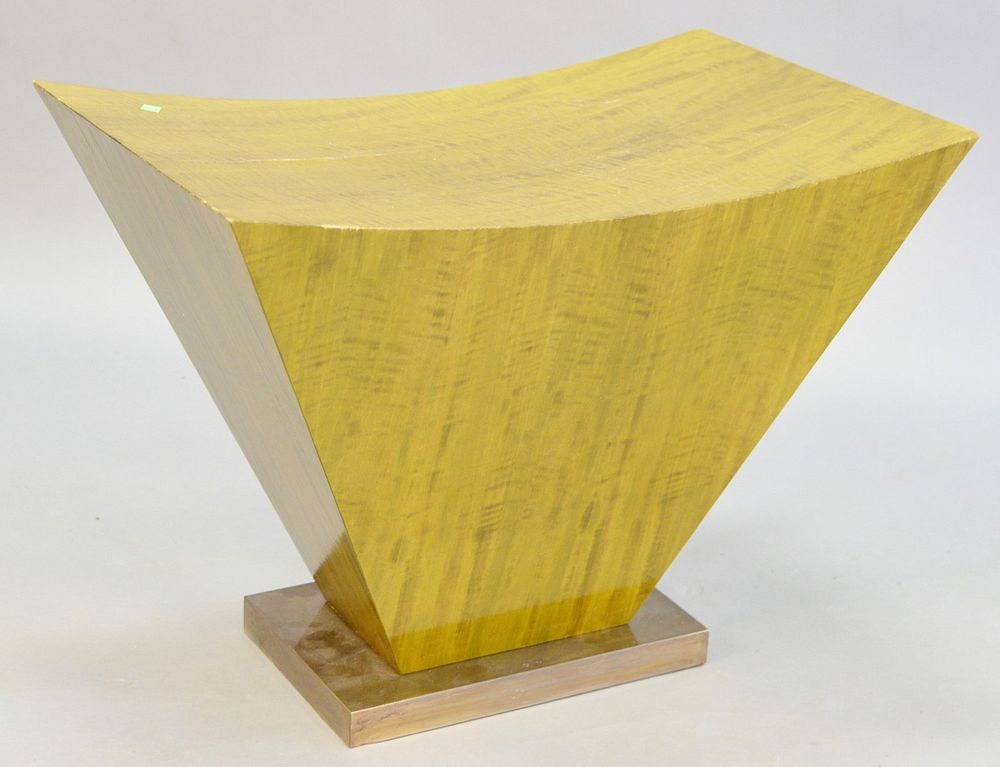 Appraisal: Contemporary wooden bench sculpture with a green lacquer wedge shaped