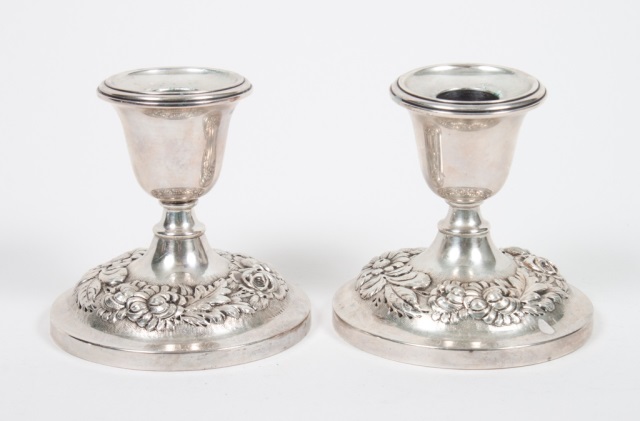 Appraisal: Pair of Stieff weighted-silver low candlesticks