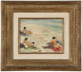 Appraisal: Jacques Favre de Thierrens Beach scene with figures signed with