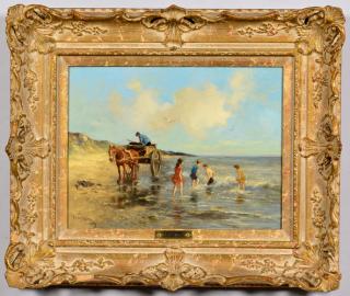 Appraisal: Dorus Arts O C Beach w Horse Drawn Cart Dorus