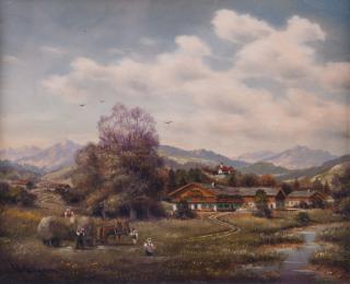 Appraisal: H Mayer Oil on Board Landscape H Mayer Austria born