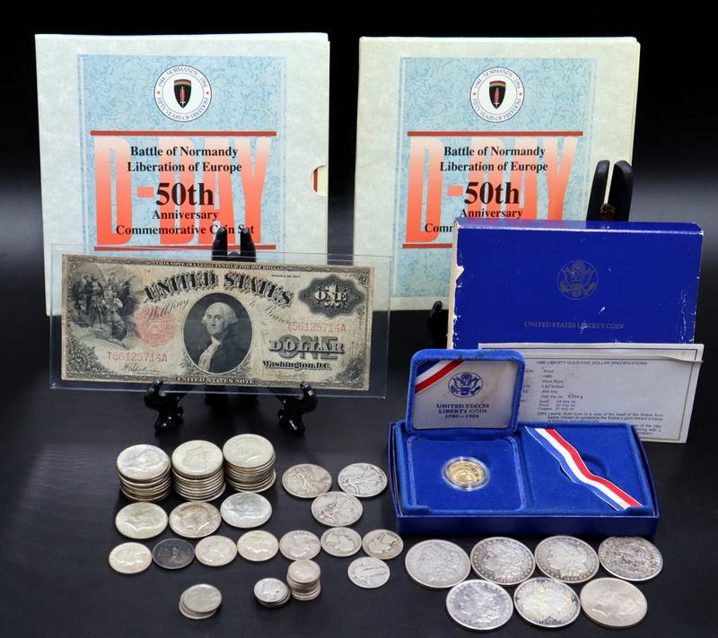 Appraisal: BULLION JUNK SILVER AND GOLD BULLION GROUPING Including a W