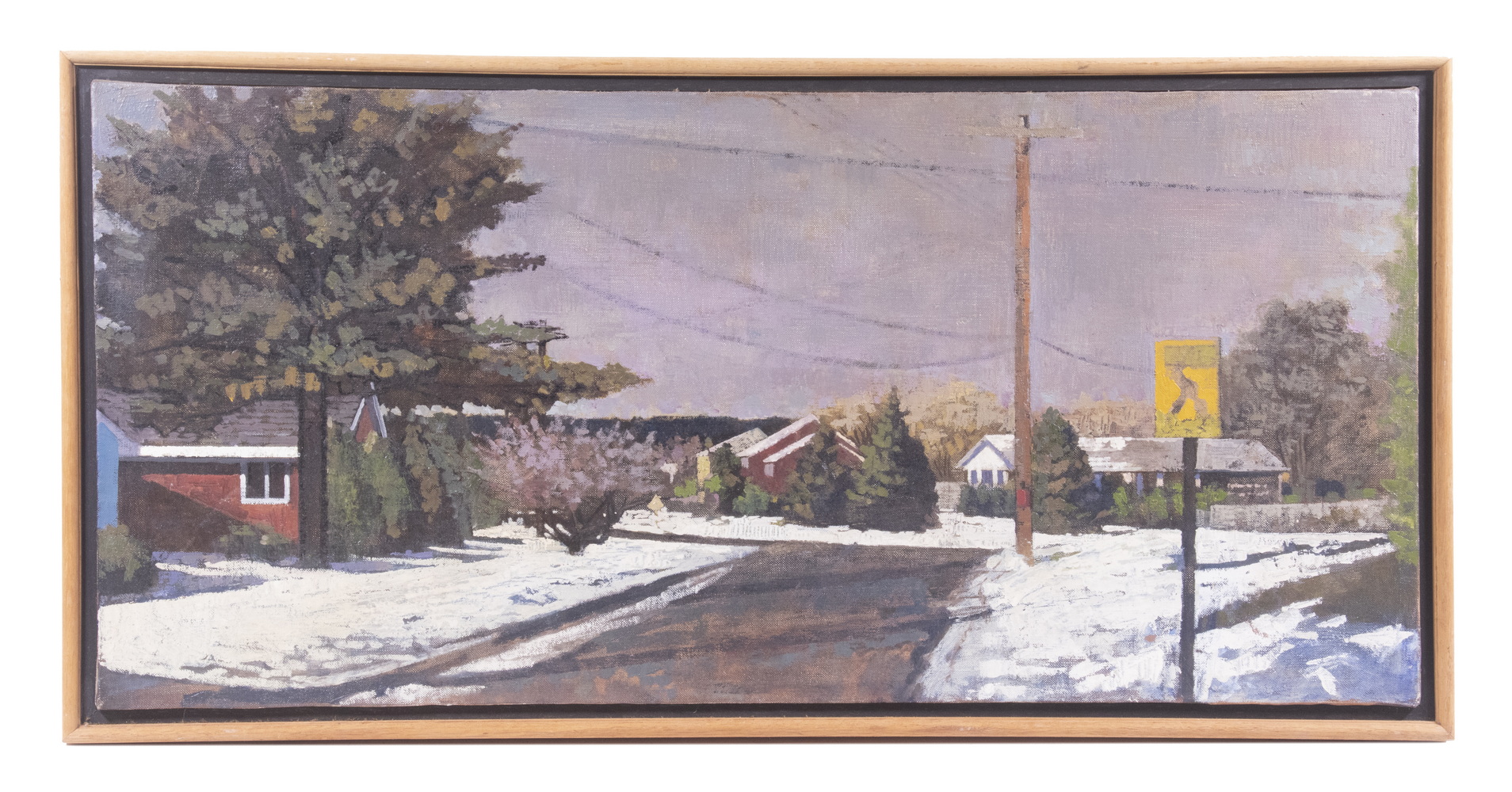 Appraisal: JOHN EVANS MA - Yellow Street Sign a snowy suburban