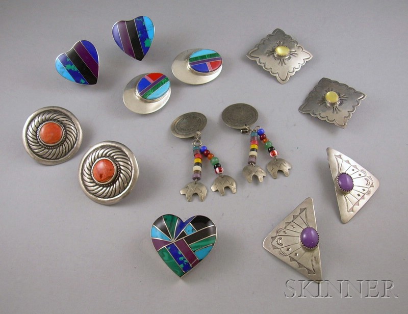 Appraisal: Six Sets of Southwest Earrings and Heart-shaped Pin five with