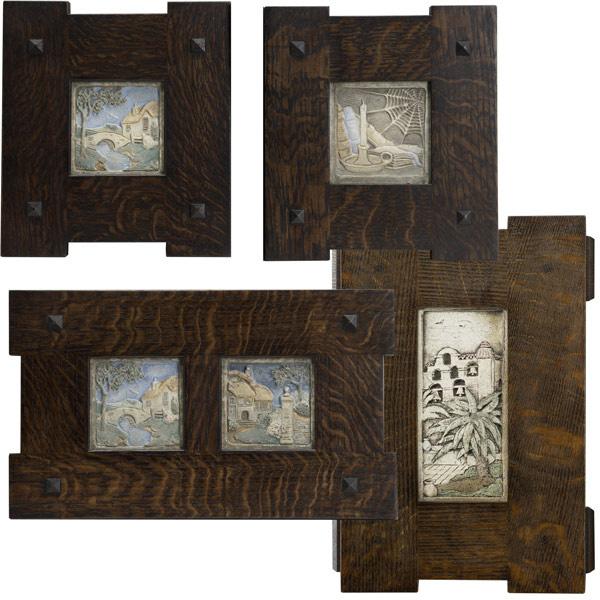 Appraisal: CLAYCRAFT CALIFORNIA ART TILE CO Five tiles four framed Claycraft