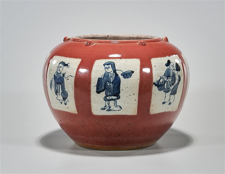 Appraisal: Chinese glazed porcelain water pot with blue and white figures