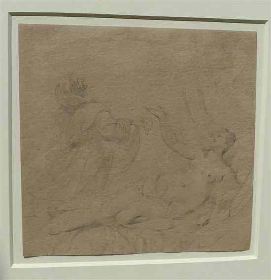 Appraisal: Old Master black chalk Nude woman and attendant x in