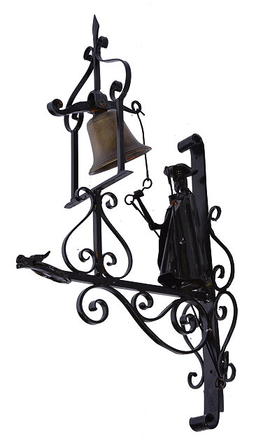 Appraisal: A FOLK ART WROUGHT IRON WALL BRACKET MOUNTED BELL cm