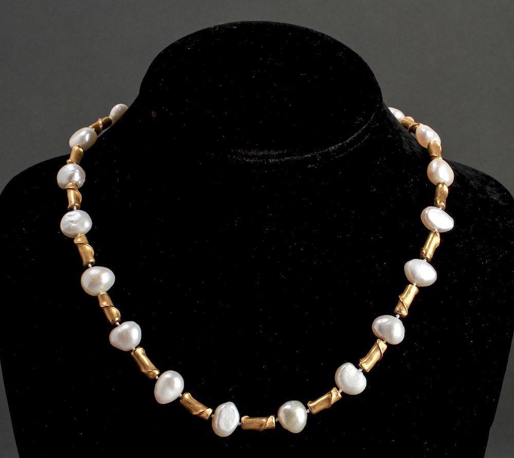 Appraisal: K Yellow Gold Freshwater Pearls Necklace K yellow gold branch-form