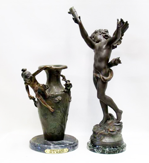 Appraisal: TWO AUGUSTE MOREAU STYLE BRONZE FIGURALS the first titled Female