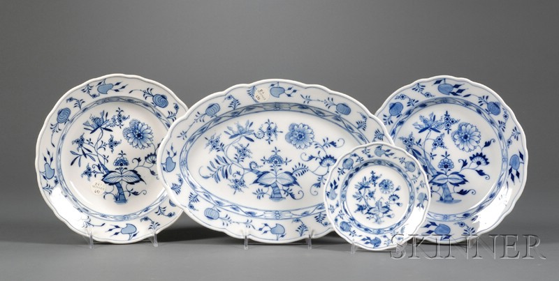 Appraisal: Partial Set of Meissen Porcelain Blue Onion Dinnerware Germany th