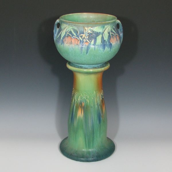 Appraisal: Roseville Baneda green and blue jardiniere and pedestal Marked in