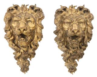 Appraisal: Pair Large Gilt Bronze Bearded Lion probably Continental late th