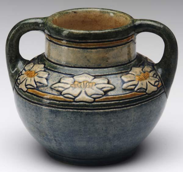 Appraisal: NEWCOMB COLLEGE Two-handled vase heavily modeled and excised by Juanita