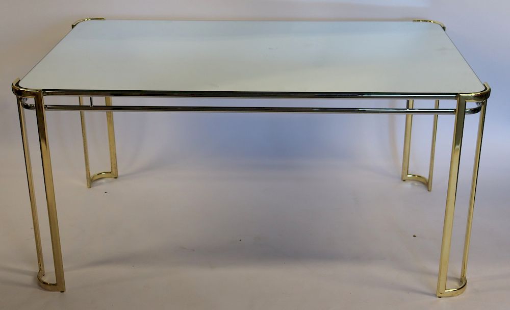 Appraisal: MIDCENTURY Modernist Polished Brass And Chrome Dining Table This chic