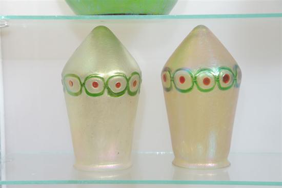 Appraisal: PAIR OF ART GLASS SHADES Iridescent bullet form shades with