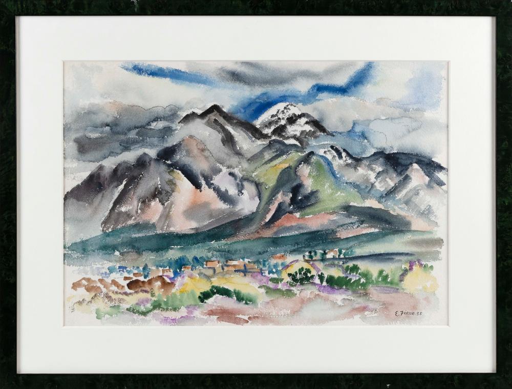 Appraisal: ERNEST FIENE NEW YORK GERMANY - MOUNTAIN LANDSCAPE WITH VILLAGE