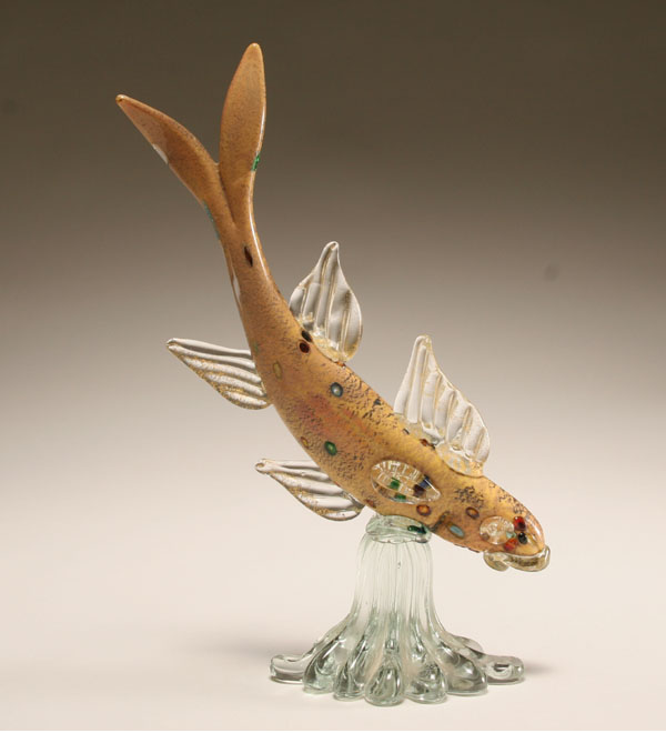 Appraisal: AVEM Murano art glass speckled fish on clear seaform base