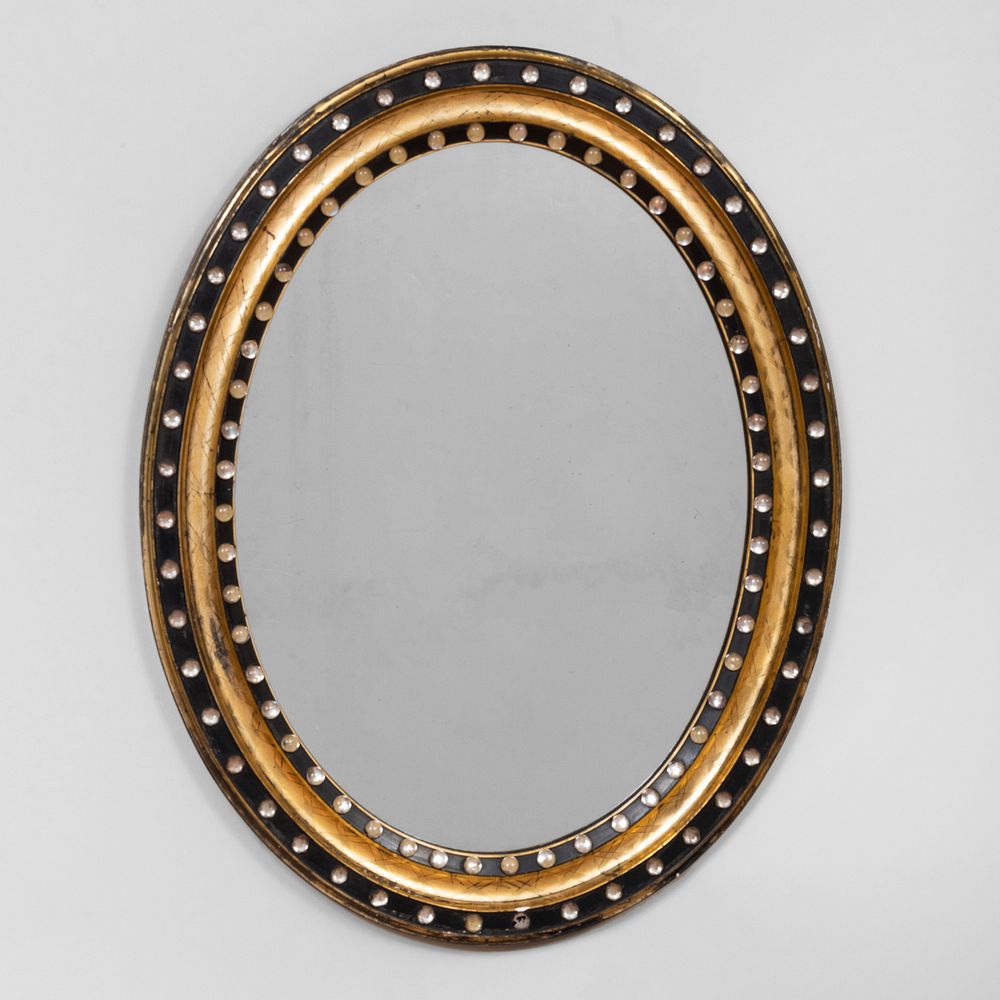 Appraisal: Regency Style Glass Studded Ebonized and Giltwood Mirror x in