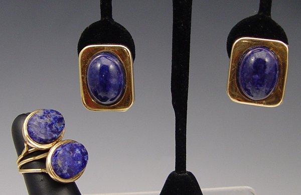 Appraisal: K SODALITE LAPIS RING EARRINGS K yellow gold ring contains