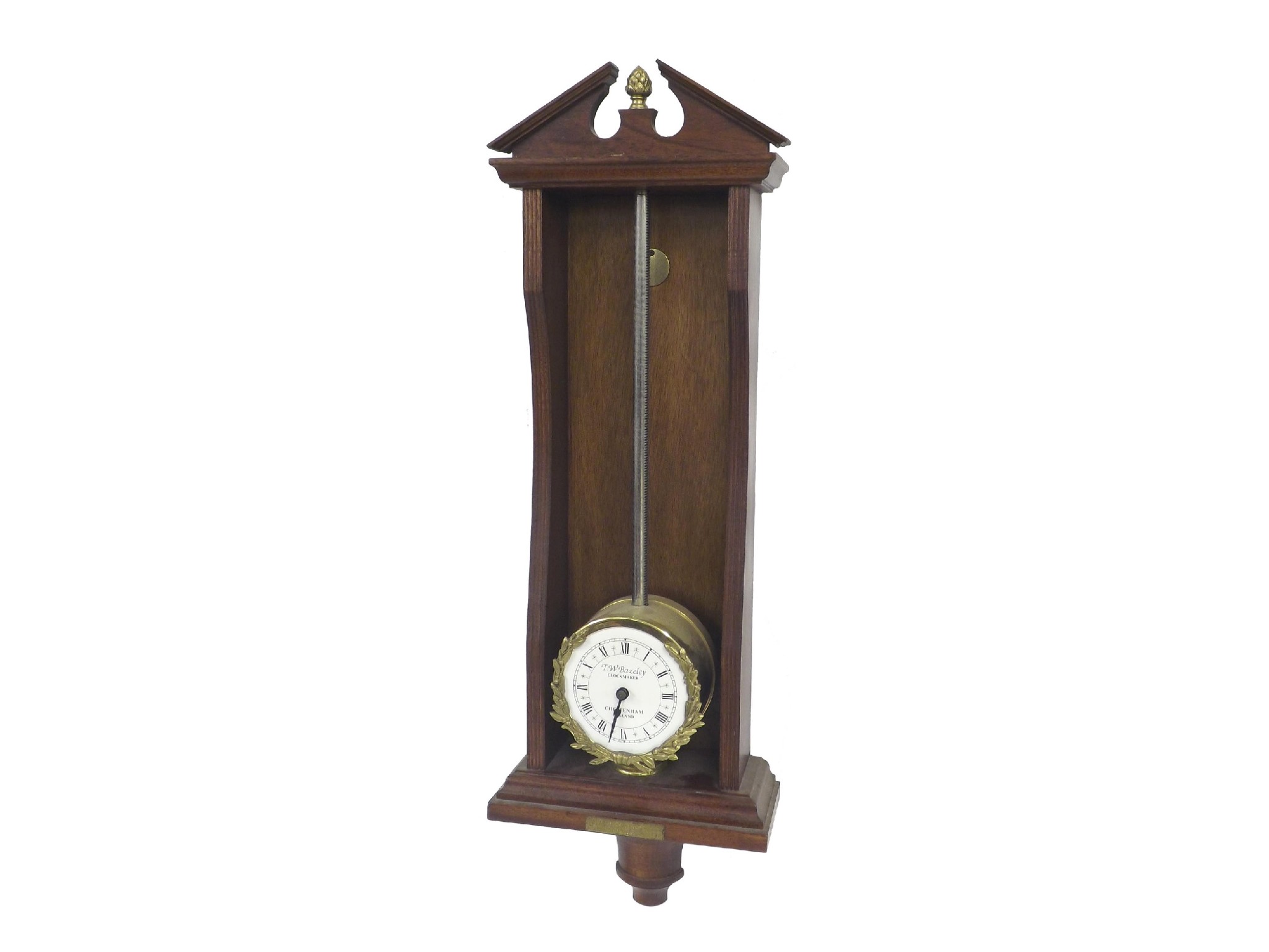 Appraisal: Contemporary mahogany gravity rack clock the white dial signed T