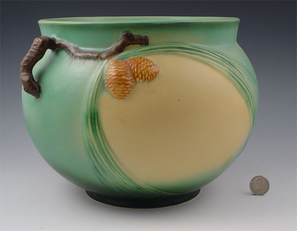 Appraisal: ROSEVILLE POTTERY GREEN PINECONE JARDINIERE '' dia at the rim