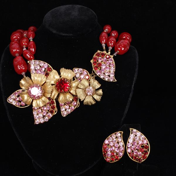 Appraisal: Miriam Haskell pc Floral Necklace Clip on Earrings necklace