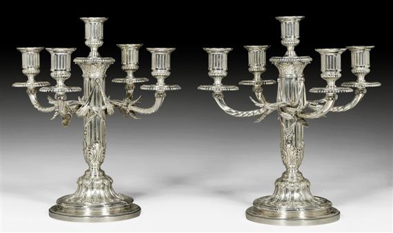 Appraisal: PAIR OF CANDELABRAS Silver plated Paris circa Mark Christofle H