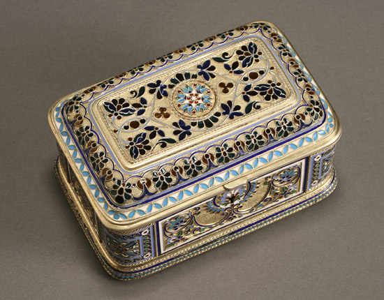 Appraisal: Russian Silver Gilt Plique-a-Jour and Shaded Enamel Jewelry Casket Maker's