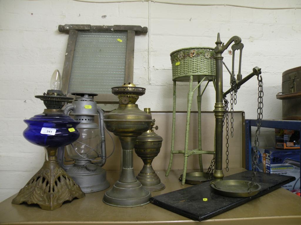 Appraisal: A set of brass scales on an ebonised base a