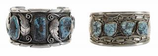 Appraisal: Two Southwestern Turquoise Cuff Bracelets one cuff with leaf motif