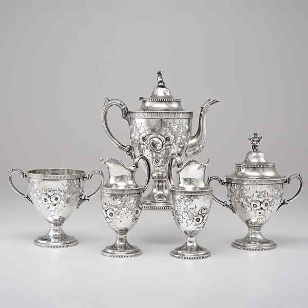 Appraisal: Philadelphia Coin Silver Chinaman Tea Service Philadelphia PA ca -