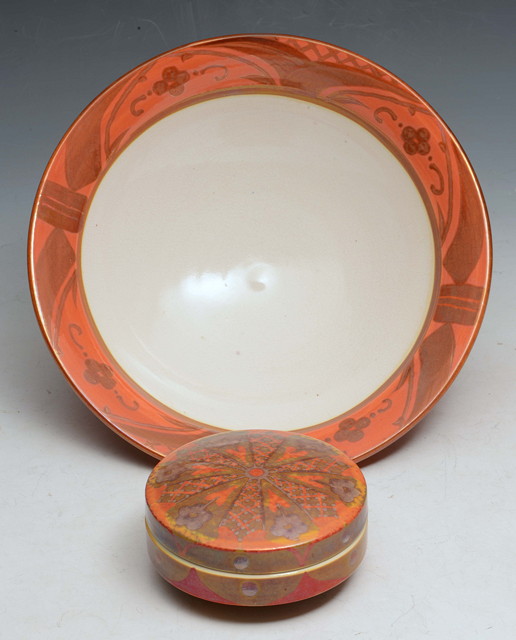 Appraisal: Jonathan Chiswell Jones British b Bowl orange and gold lustre