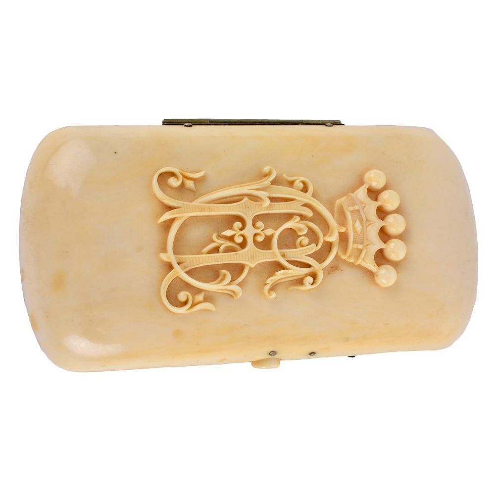 Appraisal: Antique Ivory Box Antique Carved Ivory Hinged Box with Raised