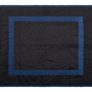 Appraisal: A Child's Black and Blue Satin and Cotton Quilt Late