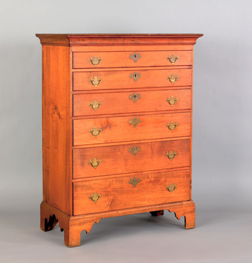 Appraisal: New England Chippendale maple semi tall chest ca the molded