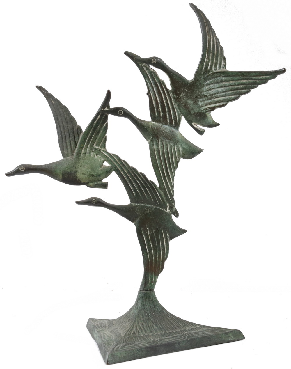 Appraisal: VINTAGE BRONZE DUCKS SCULPTURE Art Deco Bronze Depicting Ducks in