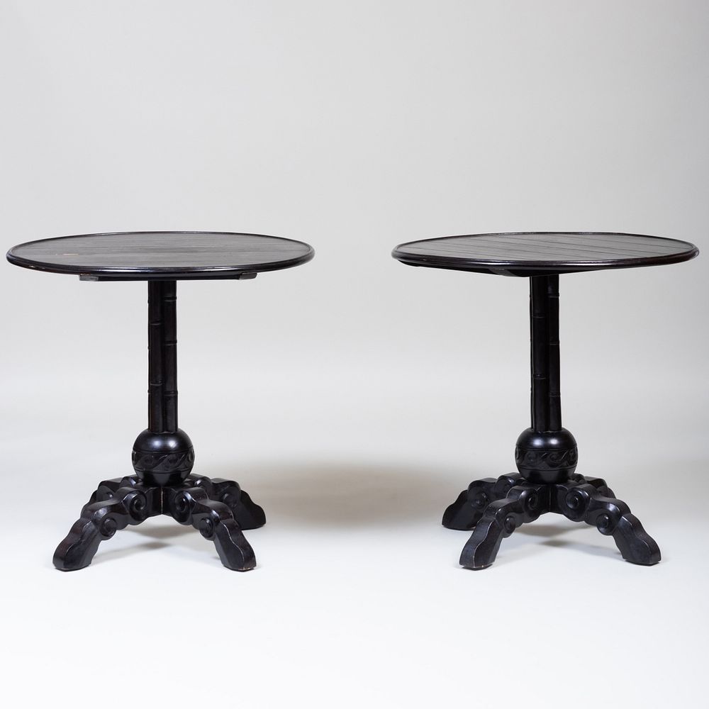 Appraisal: Pair of Modern Ebonized Circular Tables x in diam Brunschwig