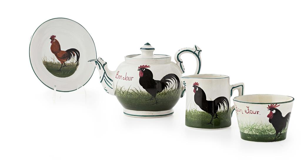 Appraisal: WEMYSS WARE A 'BLACK COCKEREL HENS' PART TEA SERVICE EARLY