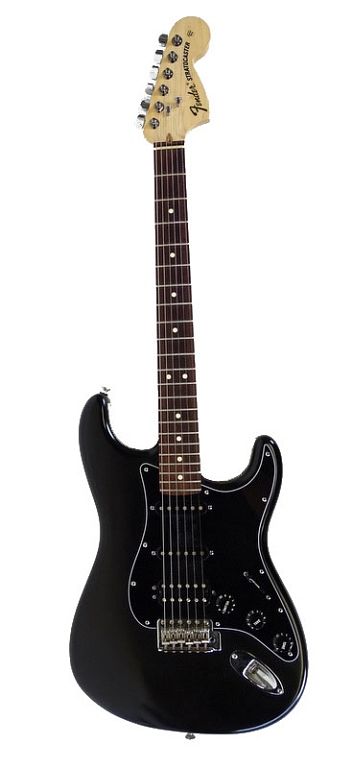 Appraisal: Fender Strat Black guitar Fender Strat Black Strat guitar Comes