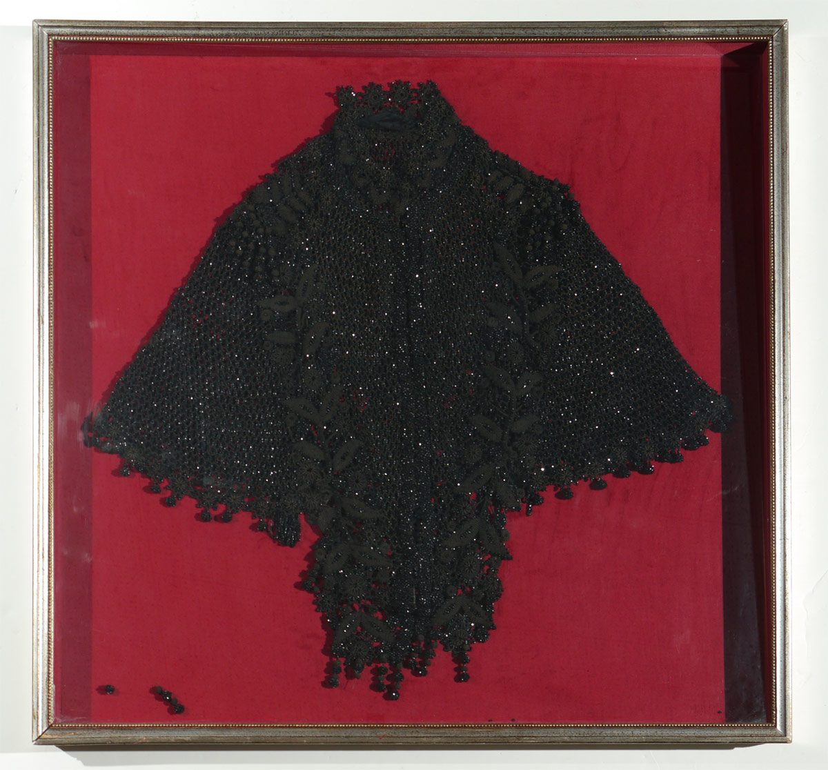 Appraisal: VICTORIAN JET BEAD MOURNING SHAWL Measures '' x '' Mounted