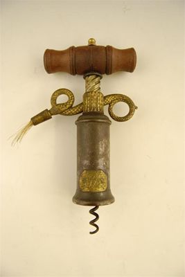 Appraisal: An English variant serpent corkscrew with a later turned wood